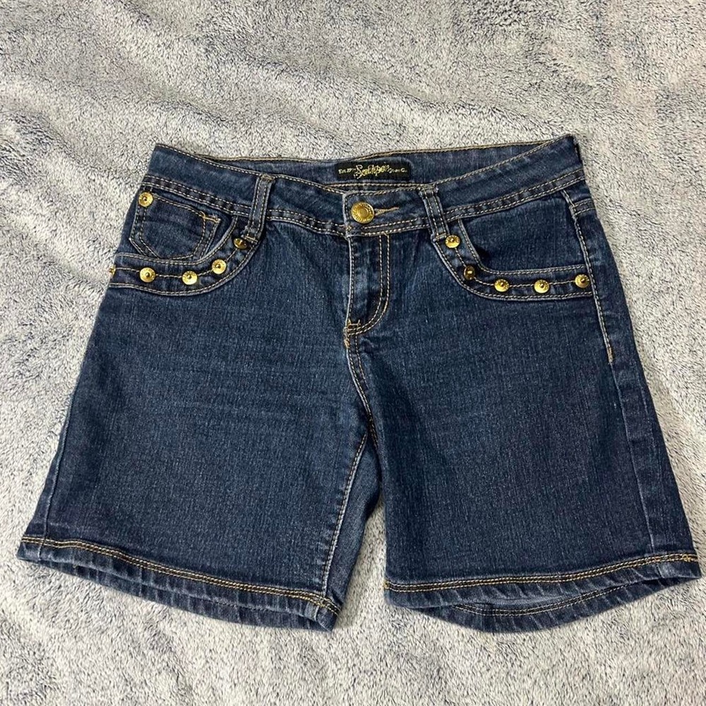 South Pole Dark Wash Studded Denim Shorts Size 7